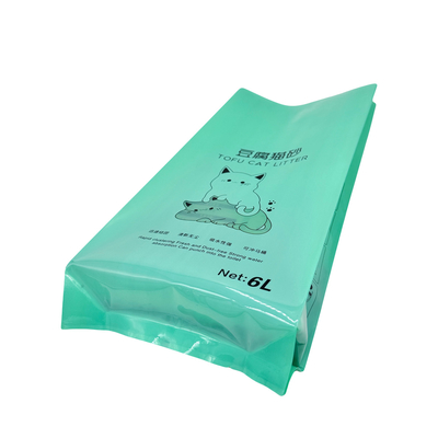 kopen Custom 6L Green Back verzegelde zijkant Gusset Recycleerbare Plastic Vacuum verzegelde kattenvuil verpakkingszakken met helder raam online manufacture