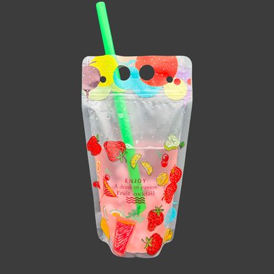 kopen Zomer Kleurrijke Fruit Frosted Plastic hervergrendelbare drankzakjes met stroogaten Hangende gaten voor ijs sap online manufacture
