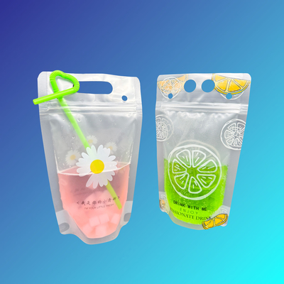 kopen 500 ml mooie Daisy oranje ontwerp Frosted Clear Stand Up plastic drinkzakjes met 2,4 inch onderkant Gusset en Ziplock online manufacture