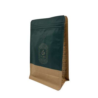 kopen Op maat gedrukt 250 G AL folie bekleed platte bodem koffie met voorzip en eenwegklep voor koffiebonen koffiepoeder online manufacture