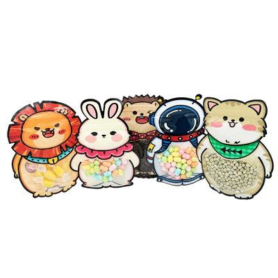 kopen Custom Design Animal Shape Stand Up Bags met Zipper Clear Window voor kind Snack, Dry Food, Candy, Cookies Verpakking online manufacture