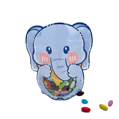 kopen Op maat gedrukte olifantenvormige opstaande zakken met rits slot en helder raam voor kinderen Snacks, snoepverpakkingen online manufacture