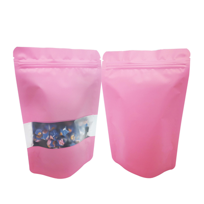 kopen Warmteverzegelbaar Herverzegelbaar Solid Pink Color Foil Liner Mylar Stand Up Zipper Pouch Bags met venster voor het verpakken van voedsel online manufacture