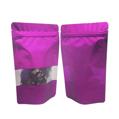 kopen Warmteverzegelbaar herverzegelbaar solide paarse kleur metalen Mylar Stand-up Ziplock zakken met helder voorraam voor voedselopslag online manufacture