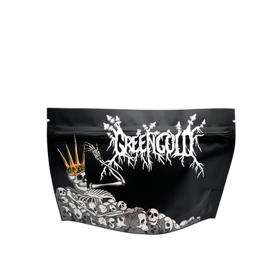 kopen Low MOQ Matte Zwart Oppervlak UV Glanzend Olie Druk Stand Up Mylar Bags Voor Onkruid Bloem Bonbons online manufacture