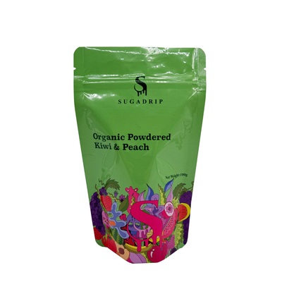 kopen Glanzende groene rits afdichting Custom Stand Up pouches voor biologische fruit poeder verpakking online manufacture