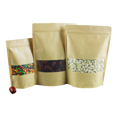 kopen Waterdicht plastic laminaat hervergrendelbaar Ziplock Bruin Kraftzakjes met venster voor opslag online manufacture
