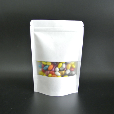kopen Waterdichte matte plastic film laminaat Stand-up witte papieren zak met rits voor snacks, snoep, voedselverpakkingen online manufacture