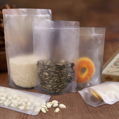 kopen 3.9 x 5.9 inch hitte afdichting Matte Clear Stand Up Pouch Bags met hervergrendelbare rits slot voor voedsel, bonen, snacks verpakking online manufacture