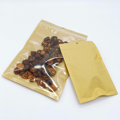 kopen Eco-vriendelijke voorzijde doorzichtige doorzichtige venster 3 zijkant afdichting Flat pouch met rits terug bruin online manufacture