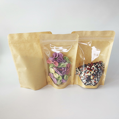 kopen Gepersonaliseerde Gravure Printed Front Clear Stand Up Kraft Paper Bag Vochtbestendige voor voedselverpakkingen online manufacture