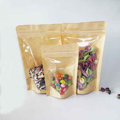 kopen Matt Laminatie Zipper Heat Seal Kraft Stand Up Pouches Met Venster Digitaal Drukken Voor Voedselverpakkingszakken online manufacture