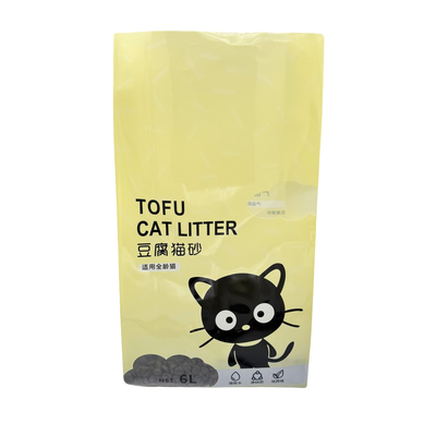 Op maat gemaakte 6 L gele stofzuigbare, zware, recyclebare plastic verpakkingszakken voor kattenvuil met zijkusset en venster