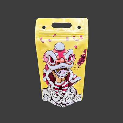 Heavy Duty Hand Held Stand Up Drink Pockets Tassen Met Zipper Voor Sap Koude Dranken Chinese Elementen Lijndans Design