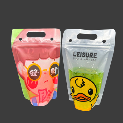 9.1 x 5.2 inch 17 ounce 8mil Clear Frosted Stand Up Drink Bags Drinking Bag met Heavy Duty Handheld Zipper