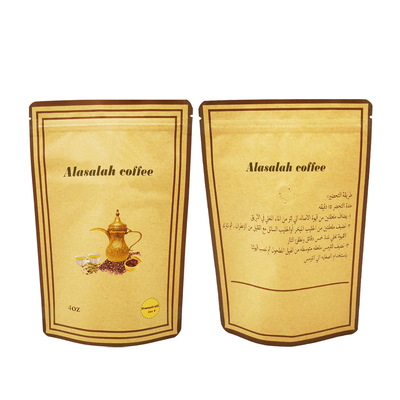 Gepersonaliseerd Deisgn 250g Folie Gecoat Kraft Papier Staande Koffiezakjes Met Valve Voor Koffiebonen / Poeder