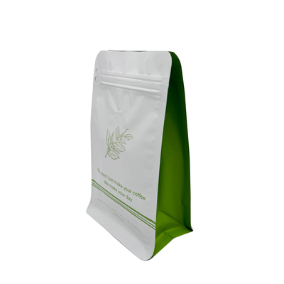 250g Flat Box Square Bottom Coffee Bag Met Valve En Rip Zip Luxe Matte Wit Aluminium Folie Gecoat