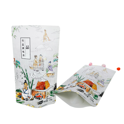 Witte papier gelamineerd aluminiumfolie Stand-up herbruikbare voedselzakken voor specerijen Snacks Voedsel zout verpakking
