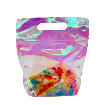 Custom Pink Radiant Holographic Color Stand Up Bags met rits en handgreep voor voedsel accessoires verpakking