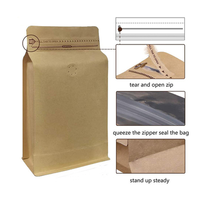 Premium One Way Degassing Flat Bottom Brown Paper Bags 0,25lb 0,5lb 1lb 2lb 125g 250g 500g 1kg